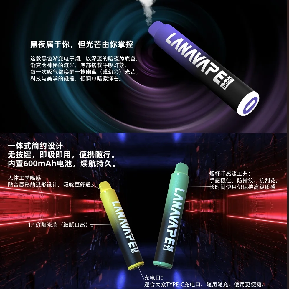 LANA 8000系列:長效與穩定口感的選擇 LANA Zolt 8000口拋棄式電子煙,可充電設計與大容量霧化體驗
